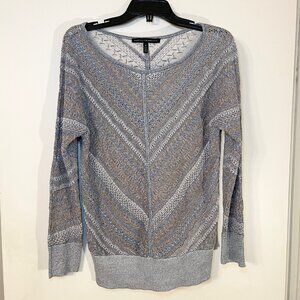 White House Black Market Women's Blue and Silver Top Size Medium